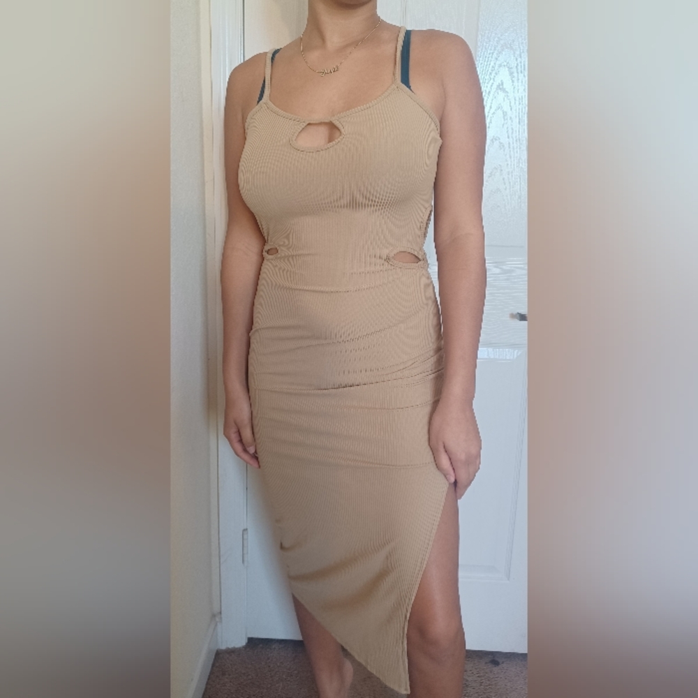 Nude cut off dress